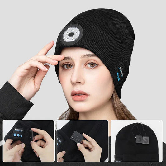 Peel-Off LED Headlamp Bluetooth Headset Knit Cap