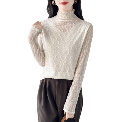 Half High Neck Lace Bottom Shirt