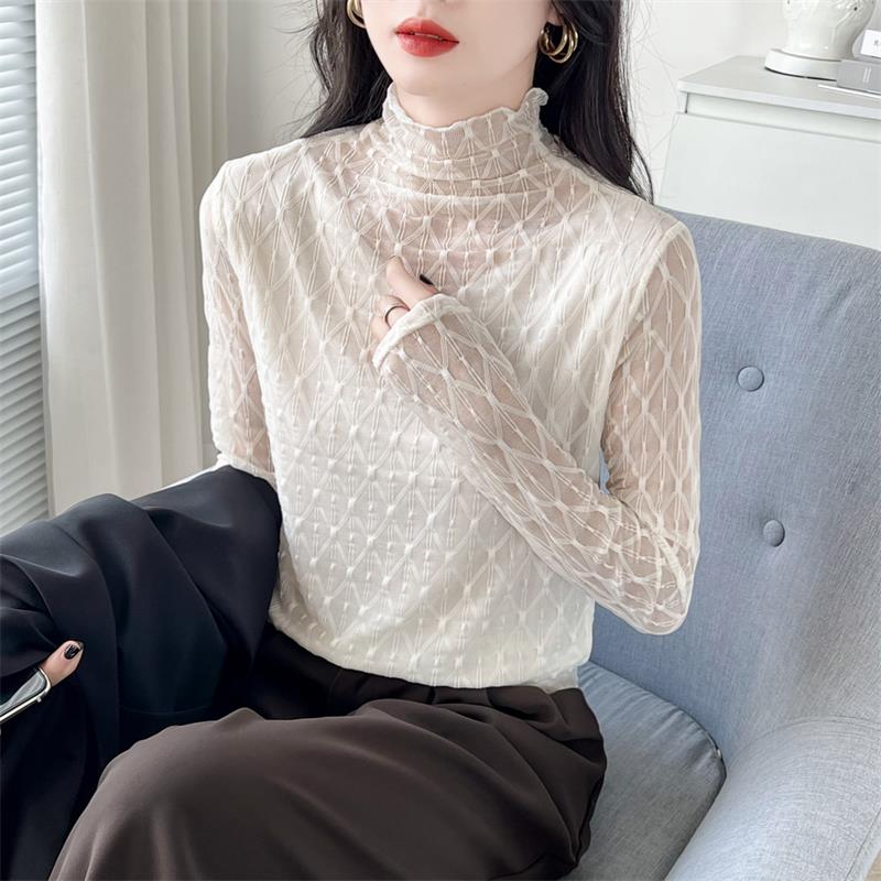 Half High Neck Lace Bottom Shirt