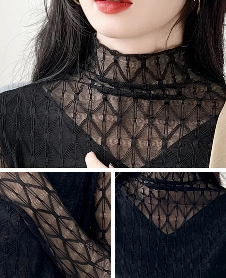 Half High Neck Lace Bottom Shirt