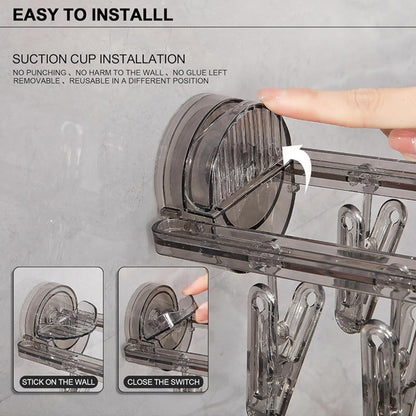 Suction cup folding clothes hanger with clip