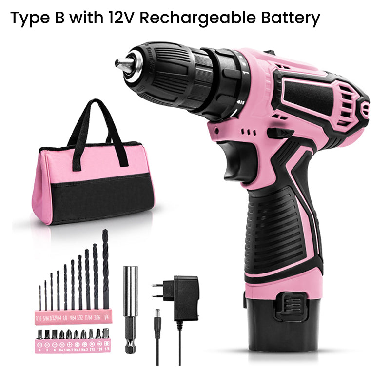 Pink Cordless Drill Driver Set with 25+1 Torque Settings