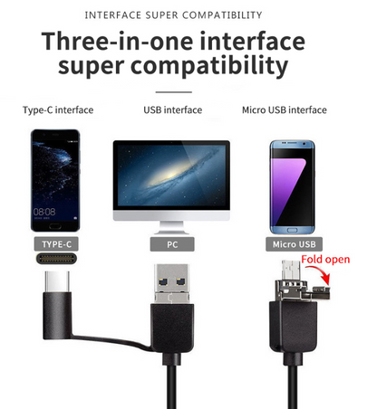 Industrial Endoscope Camera with 3-in-1 USB Snake Camera For Type- C, Android & PC Endoscope