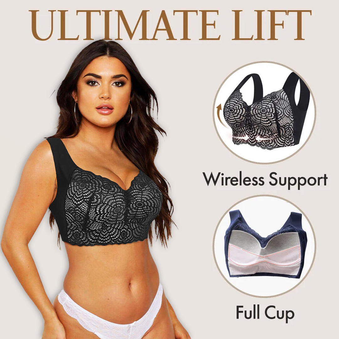 Comfortable and supportive lace bra for plus sizes