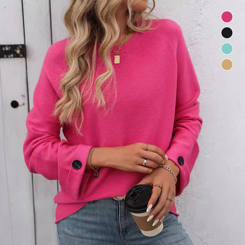 🌸Autumn hot products, 55% off🌸Women's Round Neck Long-Sleeve Sweater with Button Detail