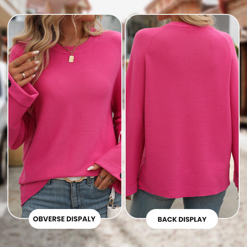 🌸Autumn hot products, 55% off🌸Women's Round Neck Long-Sleeve Sweater with Button Detail