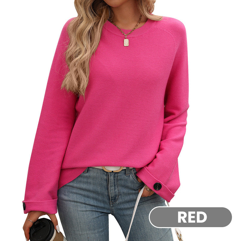 🌸Autumn hot products, 55% off🌸Women's Round Neck Long-Sleeve Sweater with Button Detail