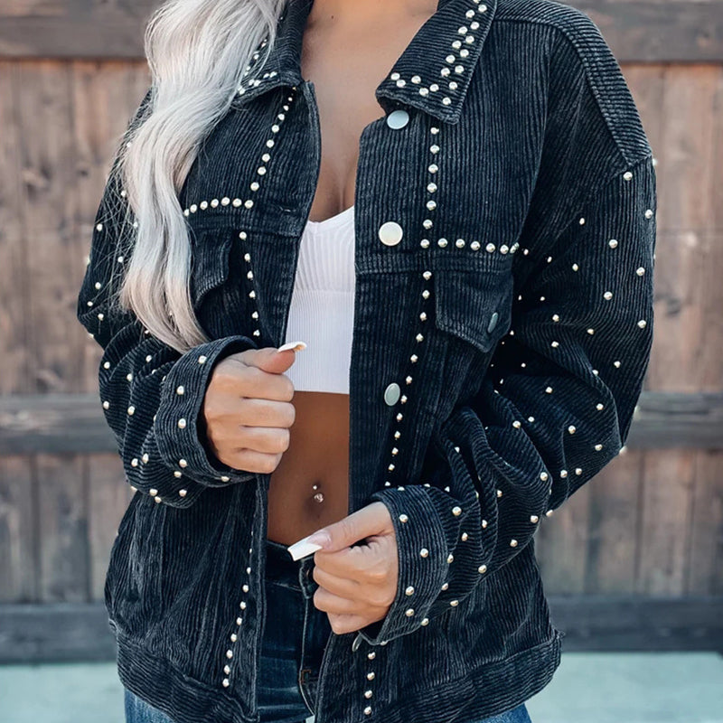 Casual Long Sleeve Button-Down Jacket with Pockets