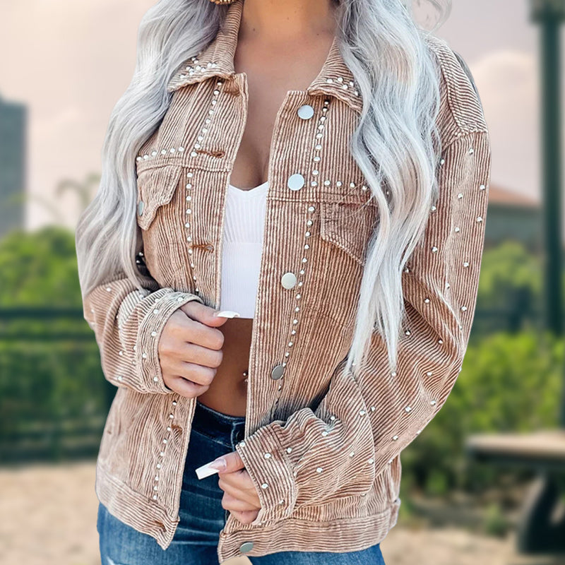 Casual Long Sleeve Button-Down Jacket with Pockets