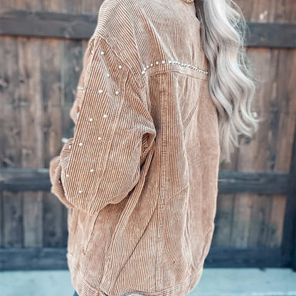 Casual Long Sleeve Button-Down Jacket with Pockets