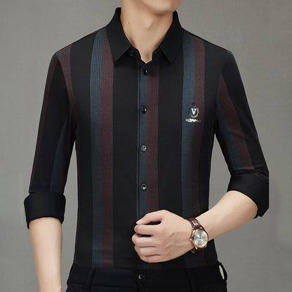 Striped Lapel Button Down Long Sleeve Shirt