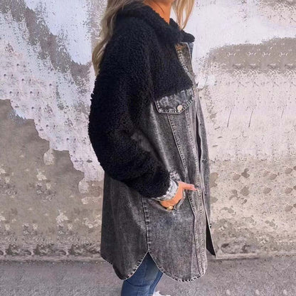 🔥HOT SALE 50% OFF🔥Women’s Sherpa-Lined Denim Long Shirt Jacket