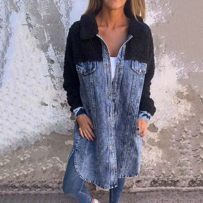 🔥HOT SALE 50% OFF🔥Women’s Sherpa-Lined Denim Long Shirt Jacket