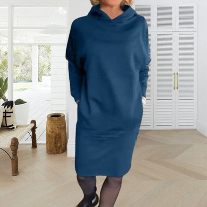 Women's Fleece-Lined Hoodie Dress with Pockets