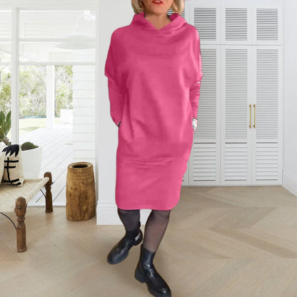 Women's Fleece-Lined Hoodie Dress with Pockets