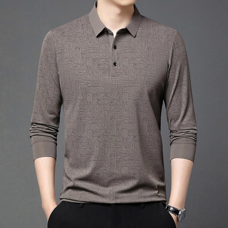 Men’s Elegant Casual 3-button Lapel Collar Long-sleeve T-shirt