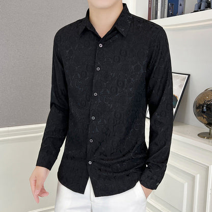 Men's Casual Printed Stretch Long Sleeve Shirt