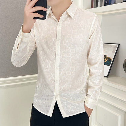 Men's Casual Printed Stretch Long Sleeve Shirt