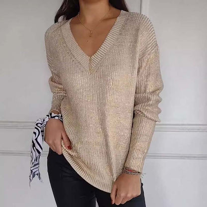 ✨New Arrival✨Women's Casual V-Neck Metallic Sheen Knit Sweater