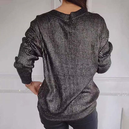 ✨New Arrival✨Women's Casual V-Neck Metallic Sheen Knit Sweater