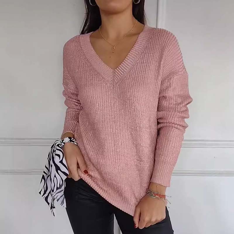 ✨New Arrival✨Women's Casual V-Neck Metallic Sheen Knit Sweater