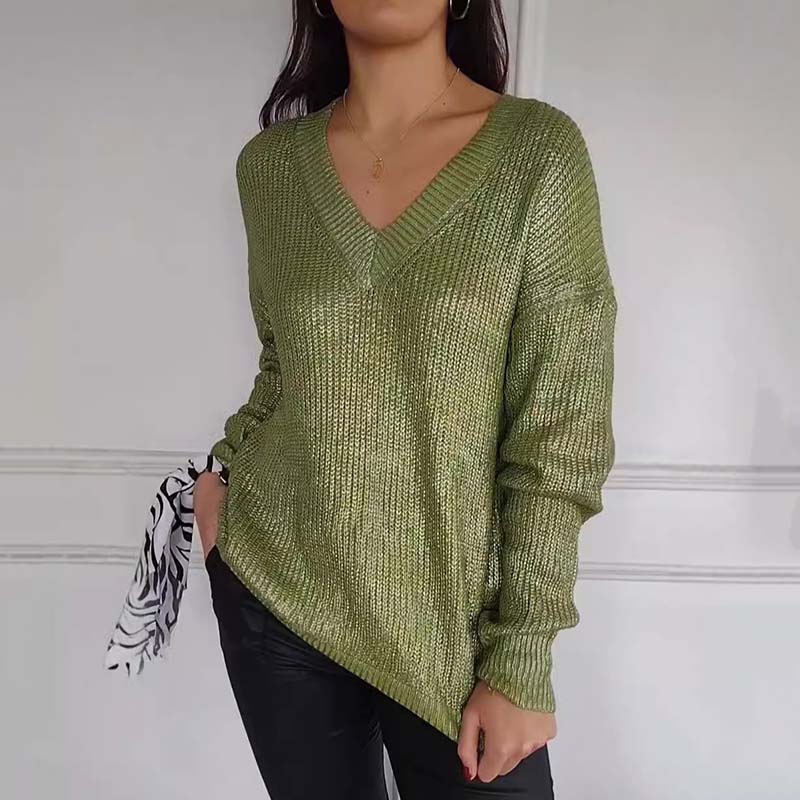 ✨New Arrival✨Women's Casual V-Neck Metallic Sheen Knit Sweater