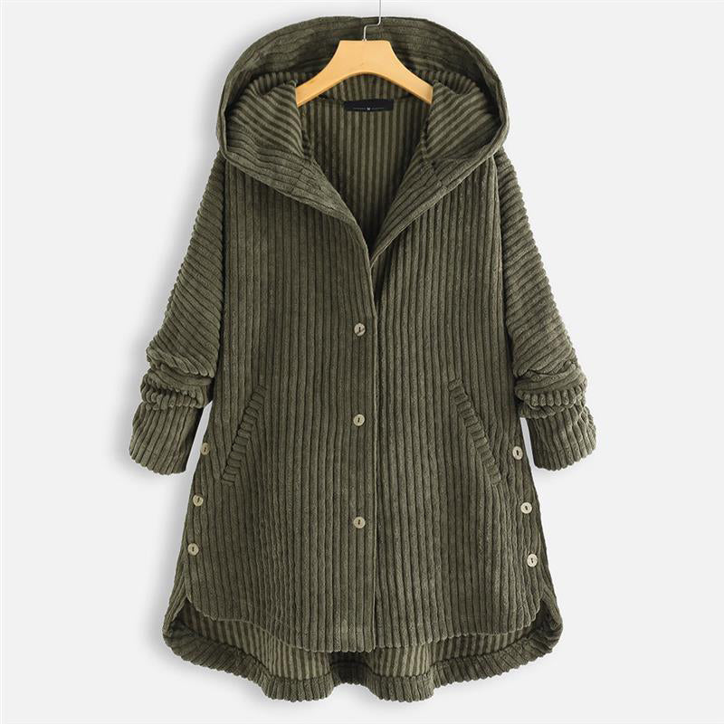 Casual Solid Color Thickened Hooded Button Coat