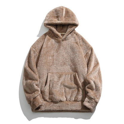 Men's Solid Color Thickened Loose Fuzzy Hooded Sweatshirt