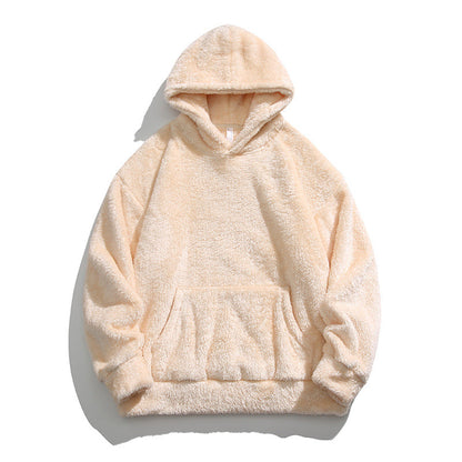 Men's Solid Color Thickened Loose Fuzzy Hooded Sweatshirt