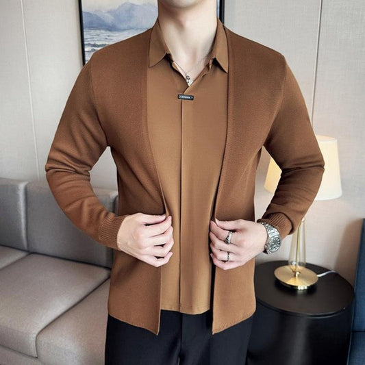 Men's Casual Solid Color Faux 2-Piece Top