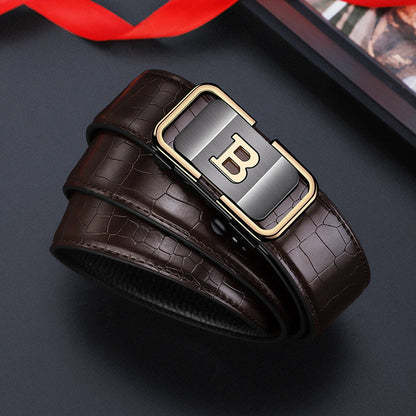 Men's Crocodile-Patterned Automatic Buckle Belt